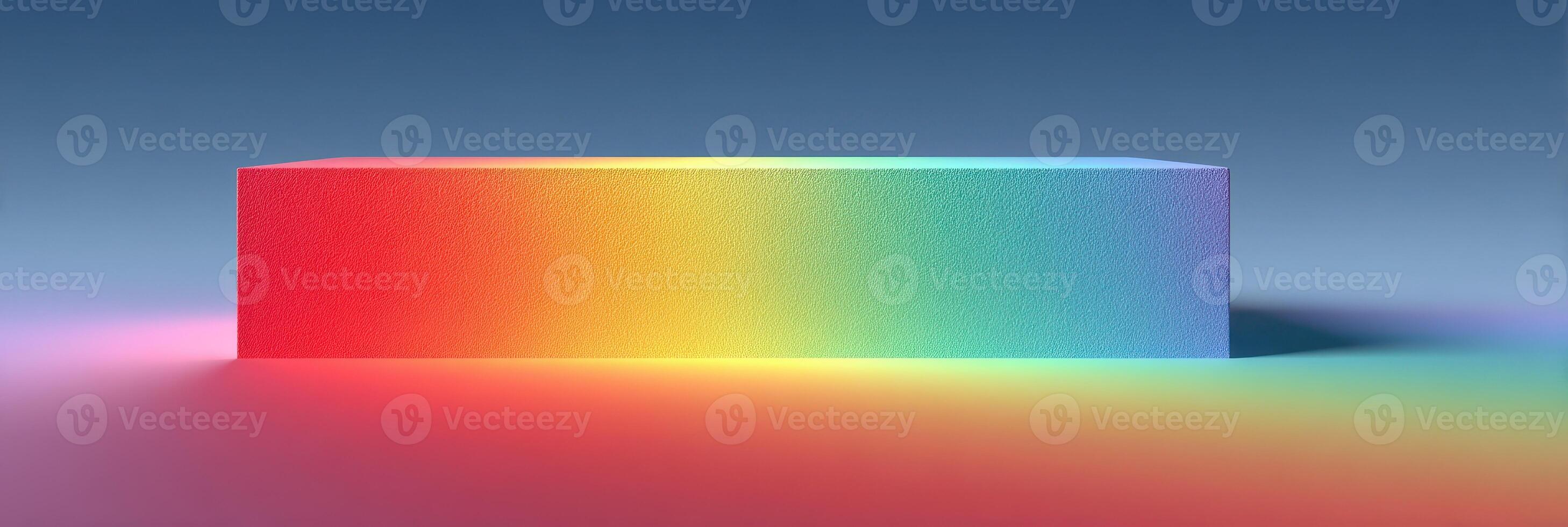 Colorful gradient block casting shadows in a soft pastel background during daylight creates a vibrant visual effect and artistic impression photo