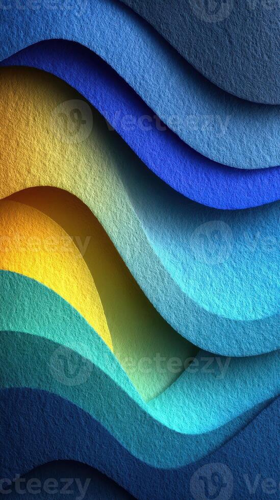 Colorful textured waves create a dynamic visual flow in layered paper design resembling ocean currents photo