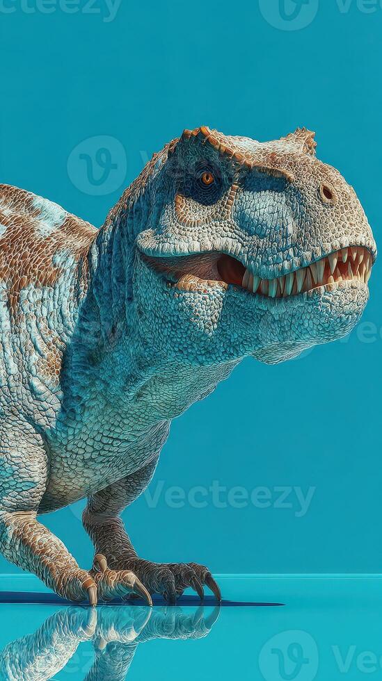 Realistic dinosaur model stands out against blue background showcasing intricate details and captivating features photo