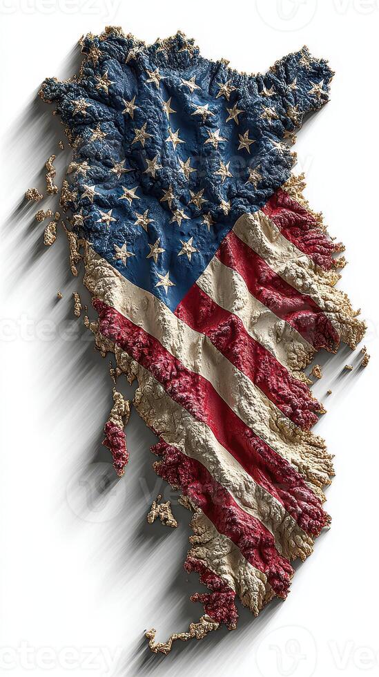 Unique textured map of Greenland featuring the American flag in vibrant colors and intricate details photo