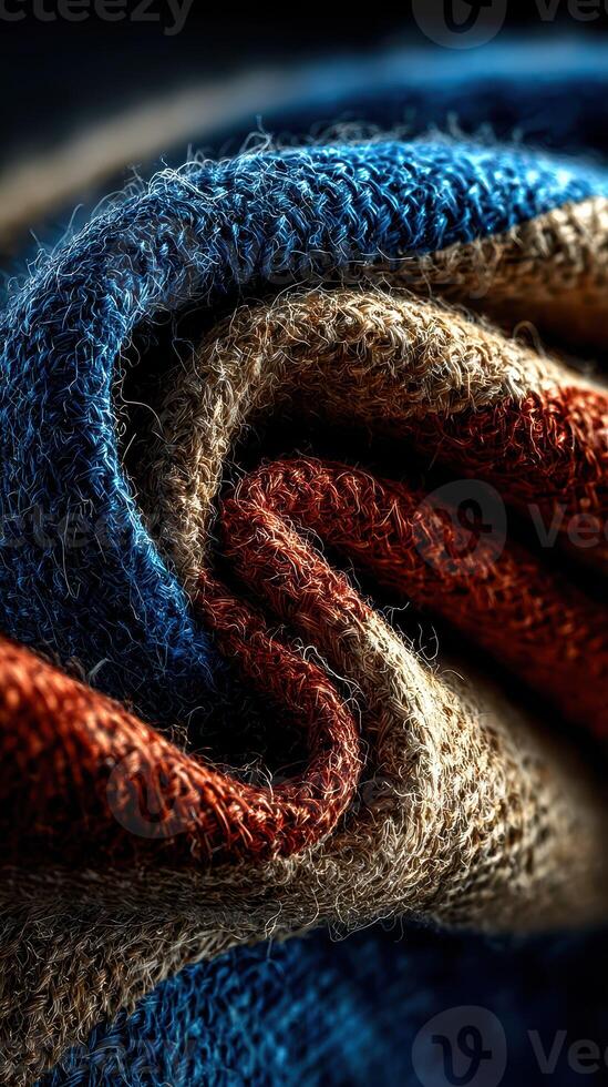 Close-up view of textured fabric showcasing vibrant colors and intricate patterns in soft, layered folds during daylight photo