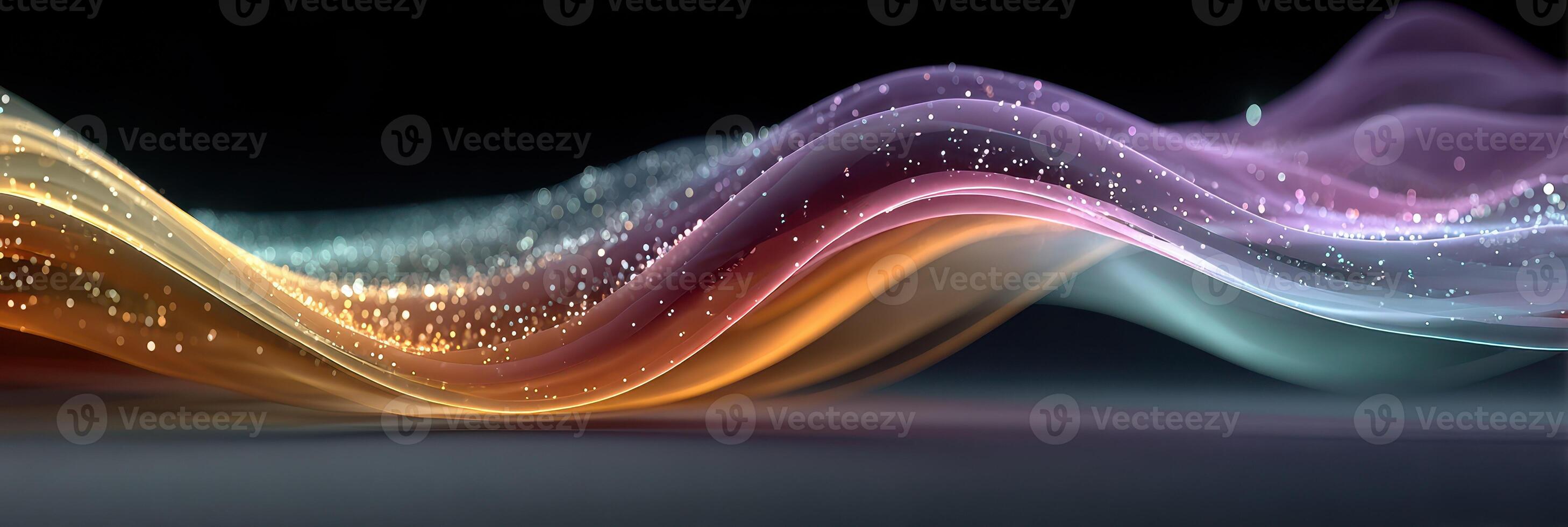 Colorful flowing wave pattern with sparkling lights and smooth textures creating an abstract visual experience in a dark background photo