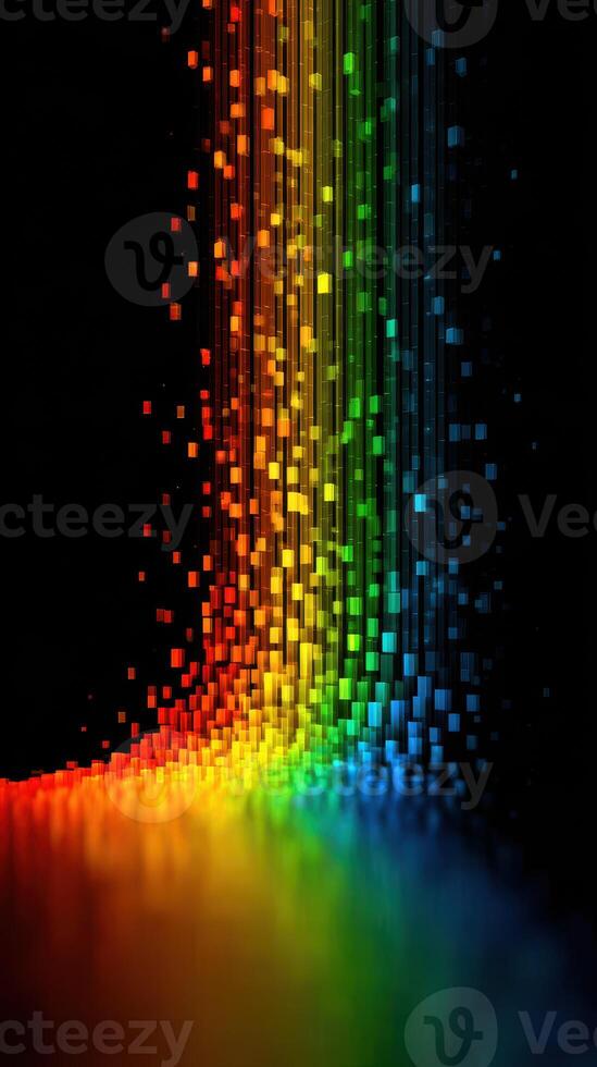 Colorful pattern creating a waterfall effect with cubes in various shades against a dark background photo