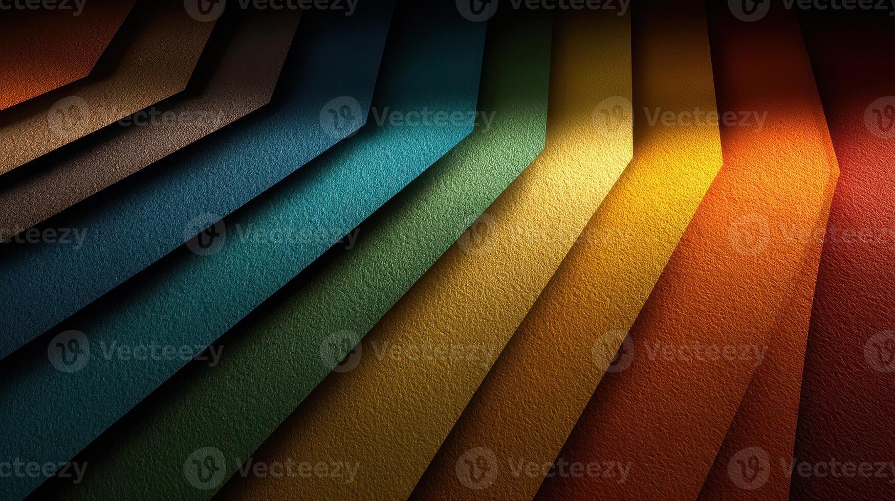 Vibrant colored paper layers arranged in a flowing pattern creating a striking visual effect in a soft-lit studio environment photo