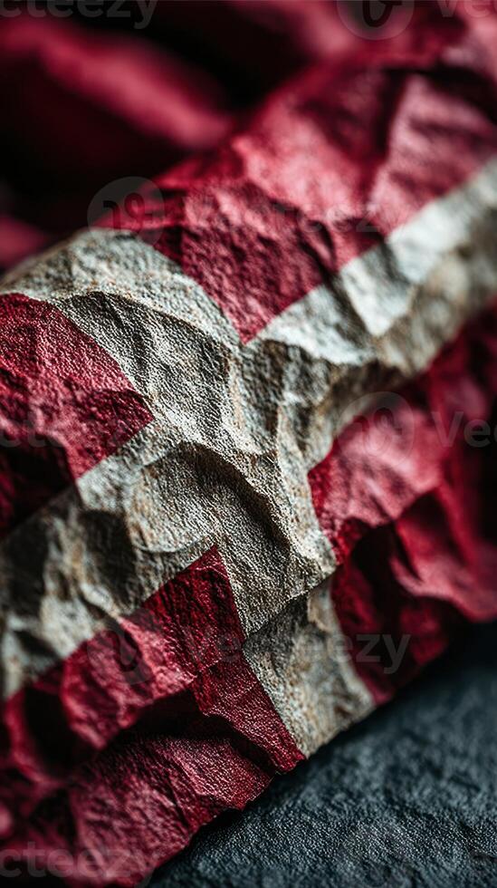 Close-up view of a textured red and white fabric with intricate pattern showcasing a cultural symbol photo