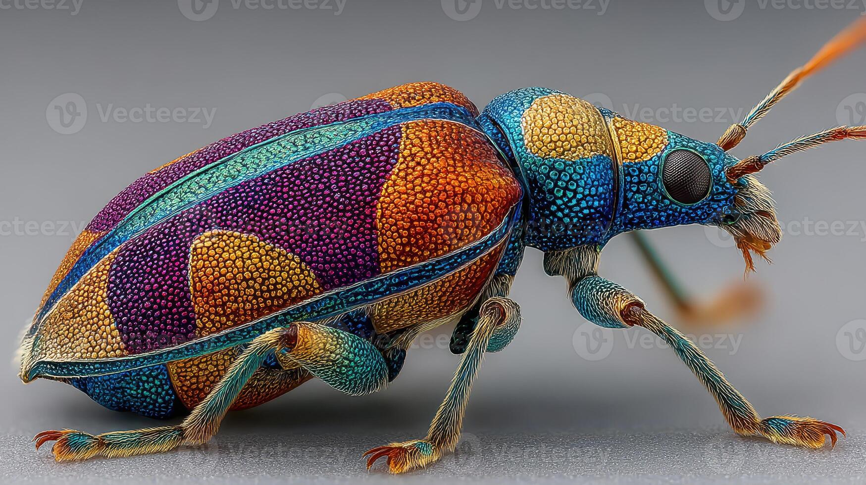 Colorful insect with intricate patterns captured in high detail showcasing vibrant hues and unique features photo
