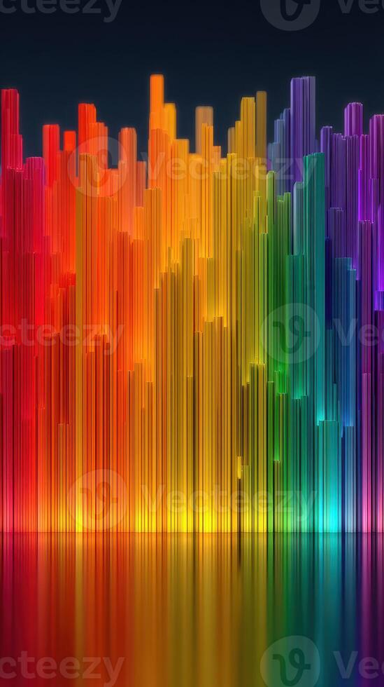 Colorful 3D wave pattern with vibrant hues reflecting on a smooth surface during nighttime photo
