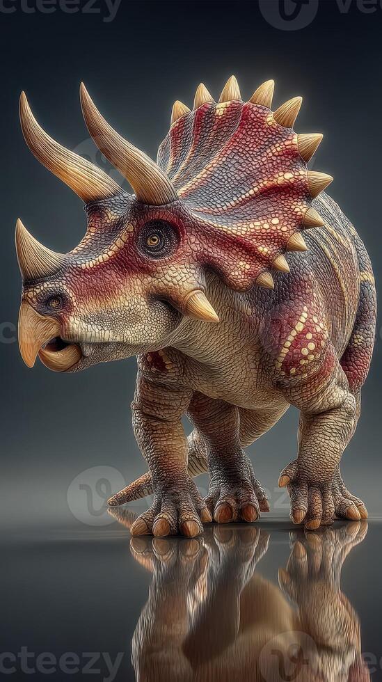 Dinosaur sculpture in a realistic style showcasing intricate details of skin texture and color variations photo