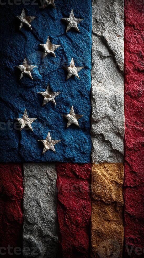 Textured wall art featuring a patriotic flag design in vibrant colors and unique patterns photo