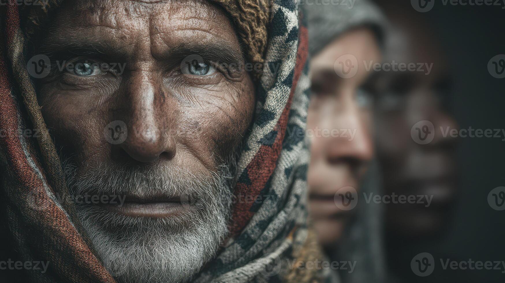 Portraits of resilience and strength captured during a cultural gathering in an ancient village at dusk photo