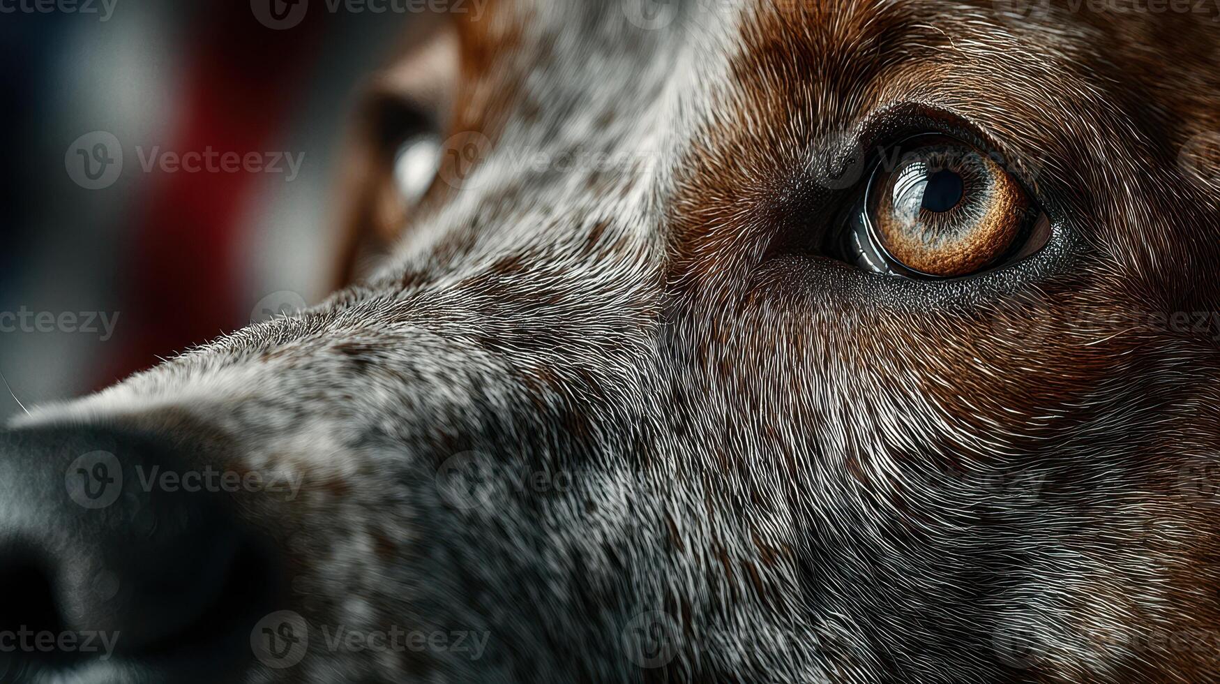 Close-up of a dog's eye revealing intricate fur patterns and vivid expression in natural light during a calm afternoon photo