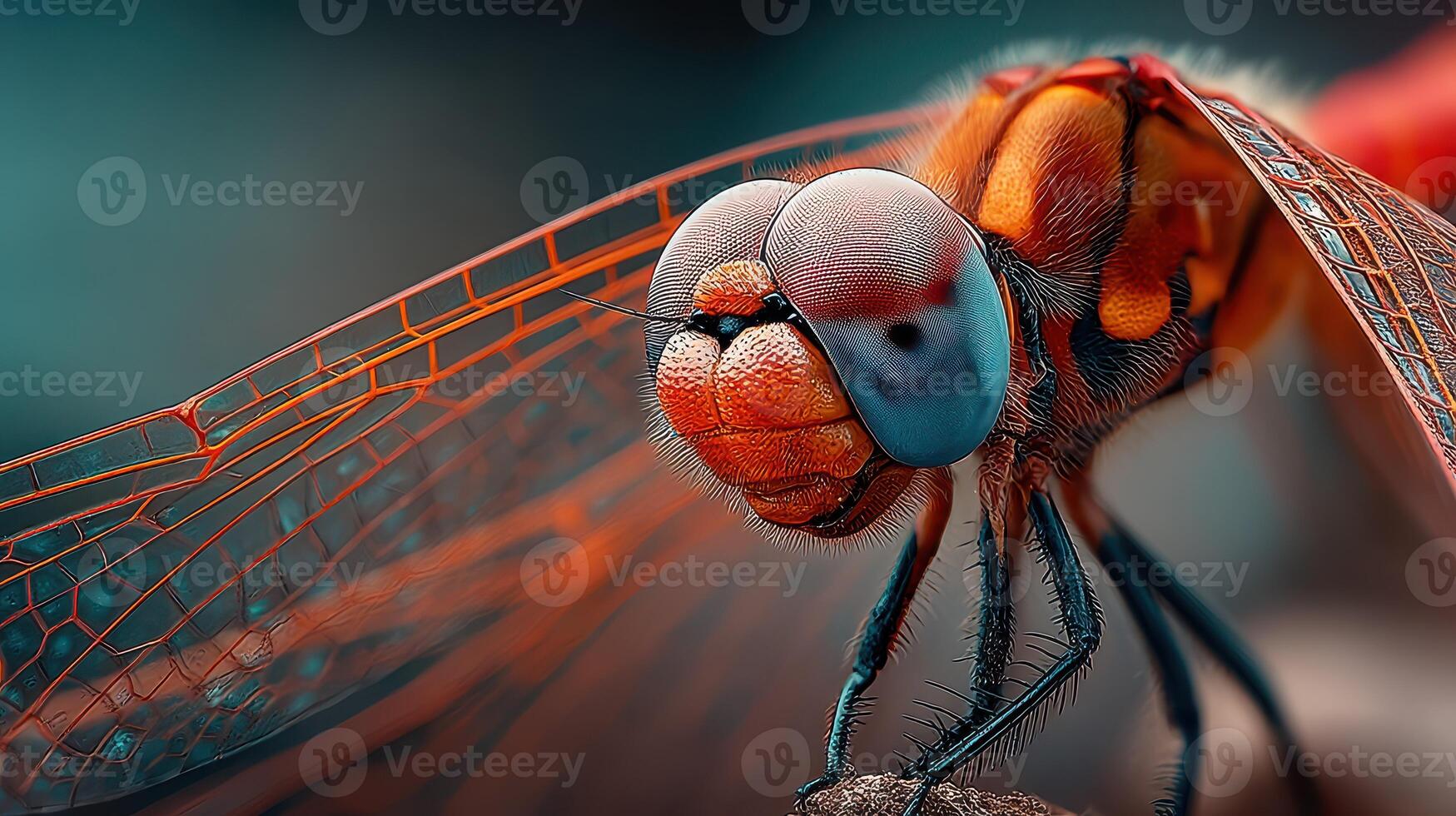 Colorful dragonfly perched on a branch with vivid details in a serene natural environment photo