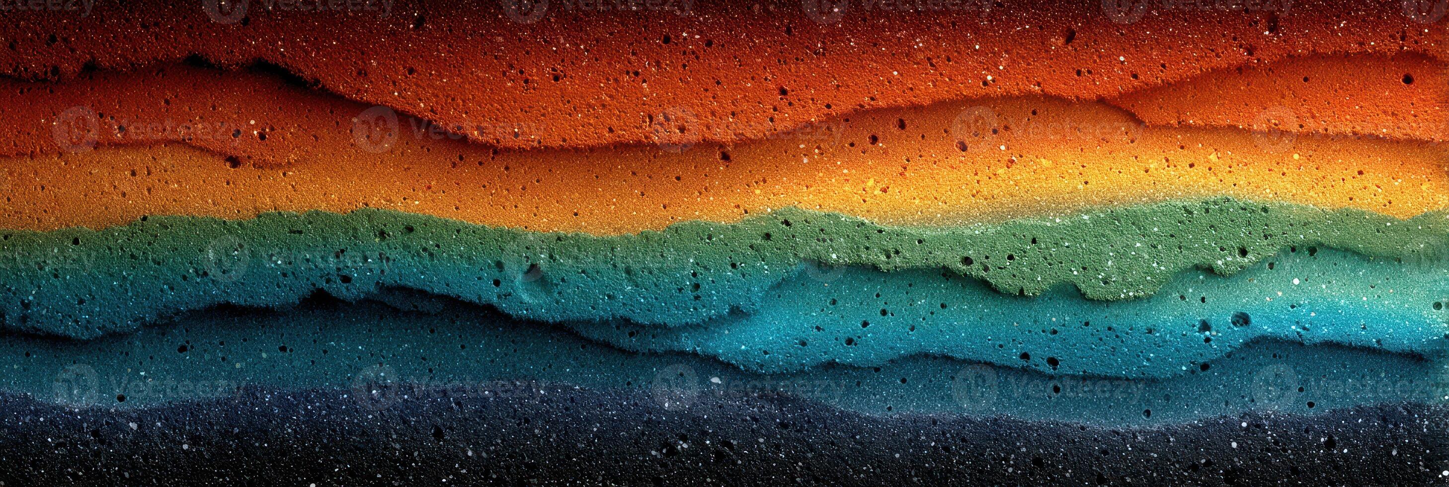 Abstract layers of colorful sand and geological formations depict diverse textures and patterns photo