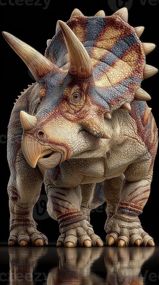 Dinosaur model featuring detailed textures and vibrant colors in a studio setting highlighting prehistoric life photo