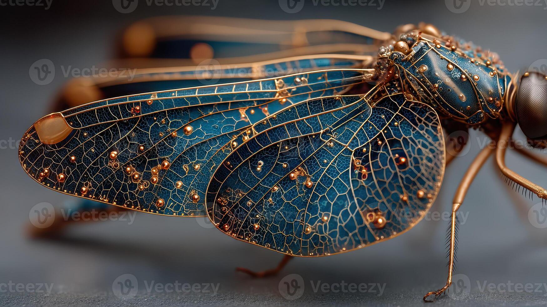 Intricate close-up of an insect highlighting delicate blue wings and detailed textures under study at a laboratory photo
