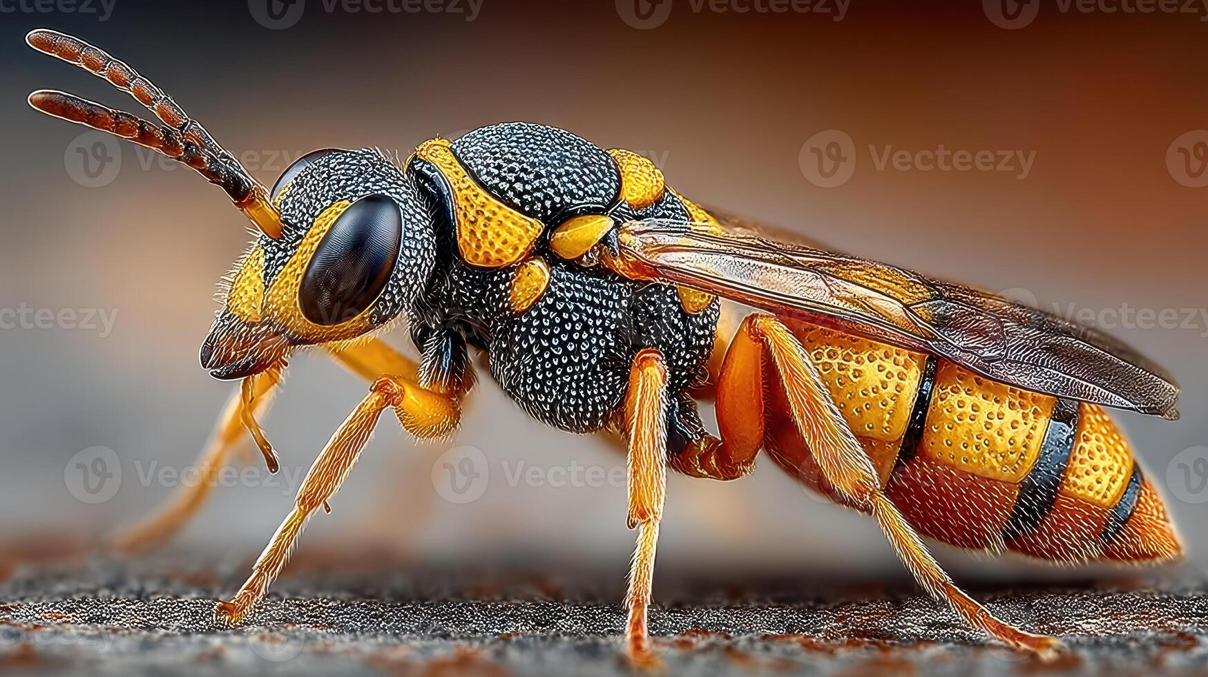 Close-up view of a vibrant insect with intricate patterns and colors, showcasing its unique features in the natural environment photo