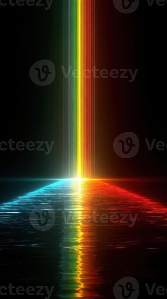 Colorful light beams reflecting on water create a mesmerizing spectrum in a dark environment photo