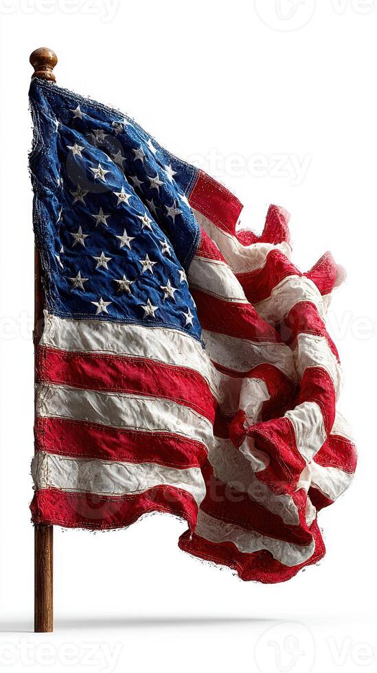 American flag waving in the wind, showcasing its vibrant colors and distinct design, symbolizing freedom and patriotism photo