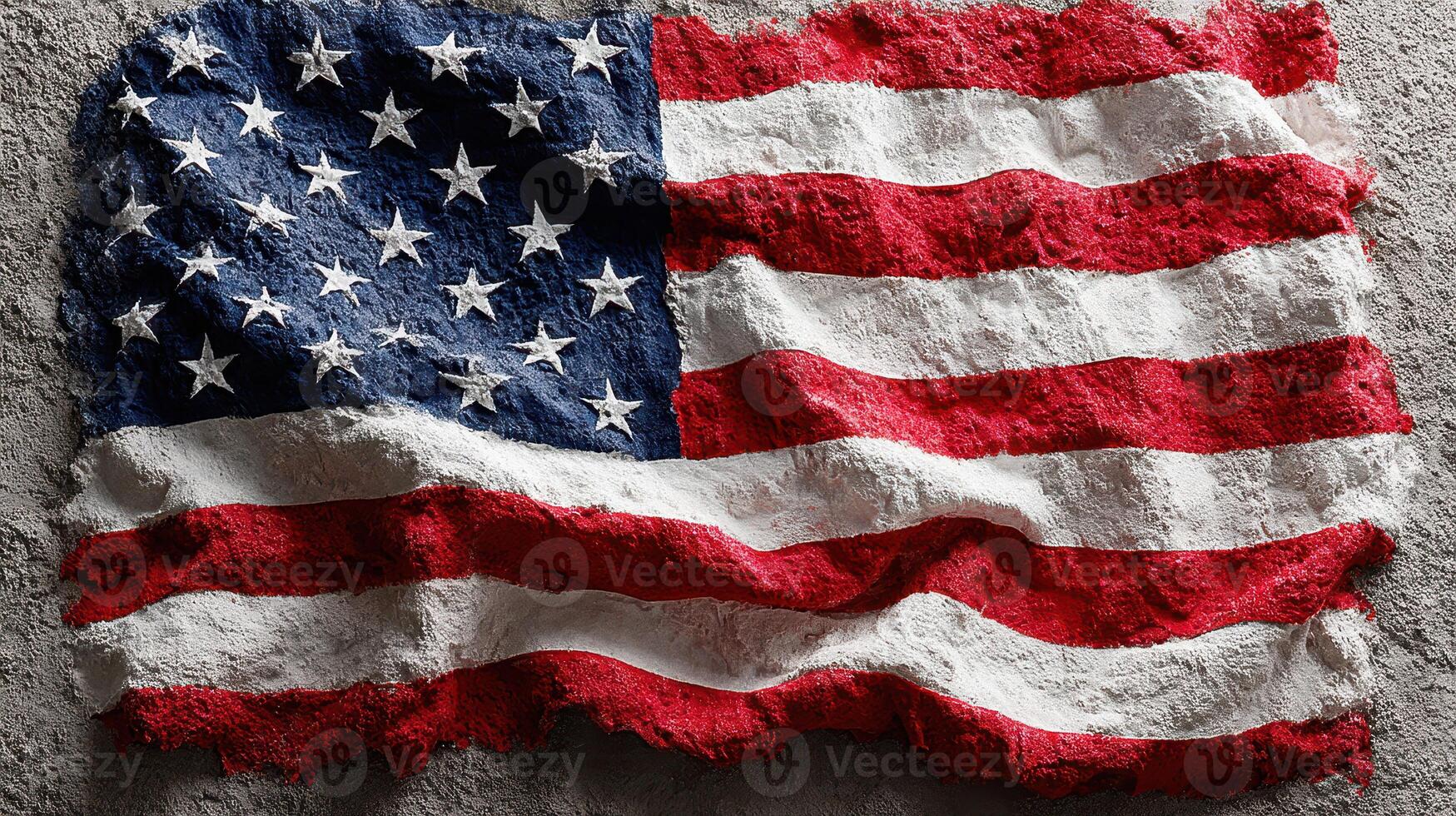 Textured American flag made of flour against a rough concrete background showcasing creativity and patriotism photo