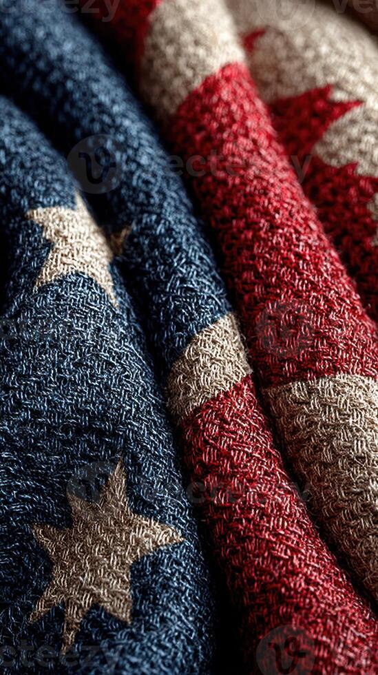 Textiles featuring a patriotic pattern with stars and stripes displayed closely together in vibrant colors photo
