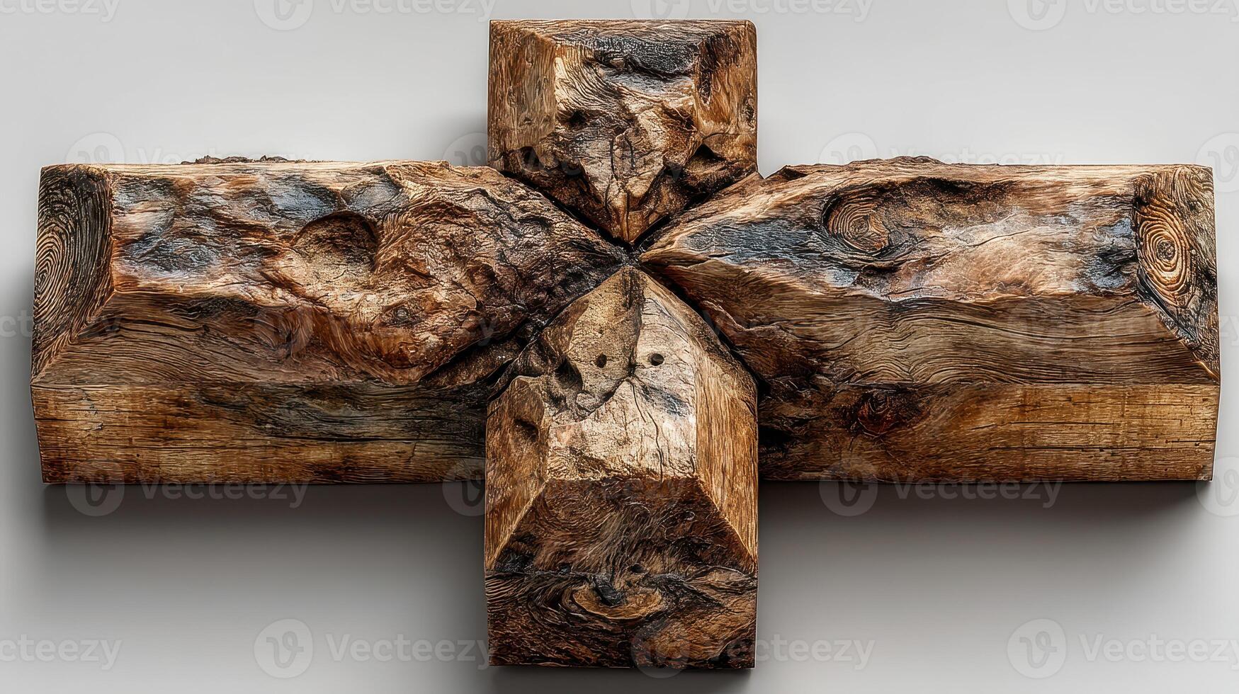 Wooden sculpture with unique textures and shapes crafted from natural materials in a contemporary style photo