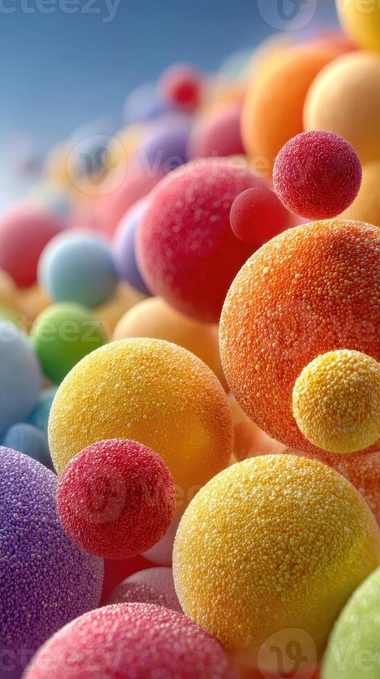 Colorful abstract spheres create a vibrant visual landscape of texture and depth in a close-up view photo