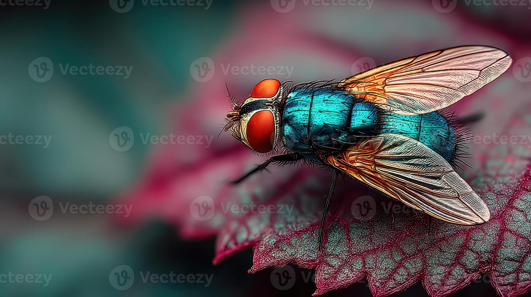 Insect resting on a vibrant leaf with colorful background in a natural outdoor setting photo