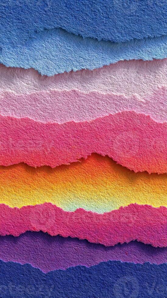 Colorful paper strips create a vibrant background with layered textures and gradients in a bright and playful arrangement photo