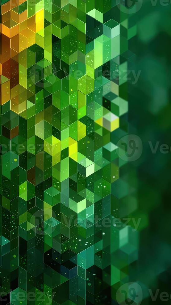 Colorful hexagonal pattern filled with green shades in an abstract design, creating a vibrant visual experience photo