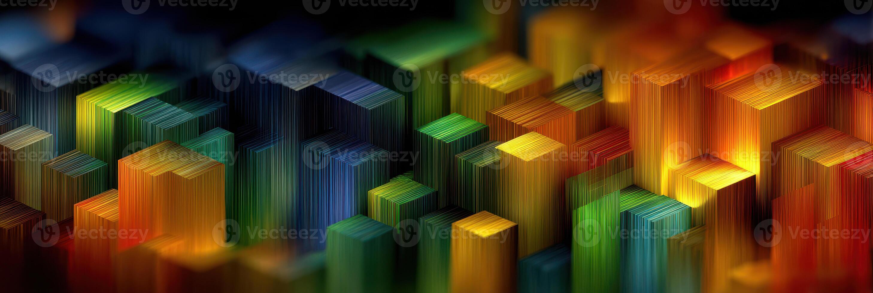Colorful abstract geometric shapes create a vibrant pattern with light and shadows in a digital art display photo