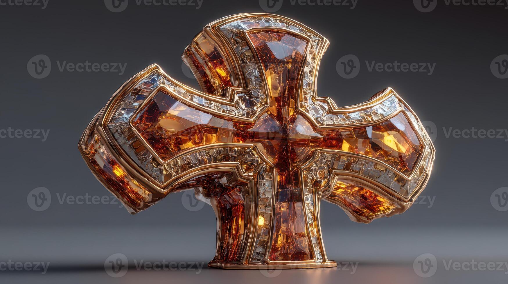 Decorative crystal cross with amber and clear gemstones showcased in a studio setting photo