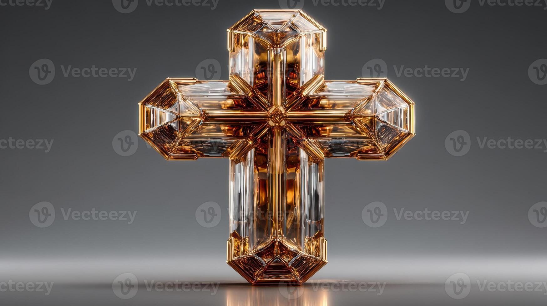 Elegant crystal cross sculpture with golden accents displayed on a neutral background photo