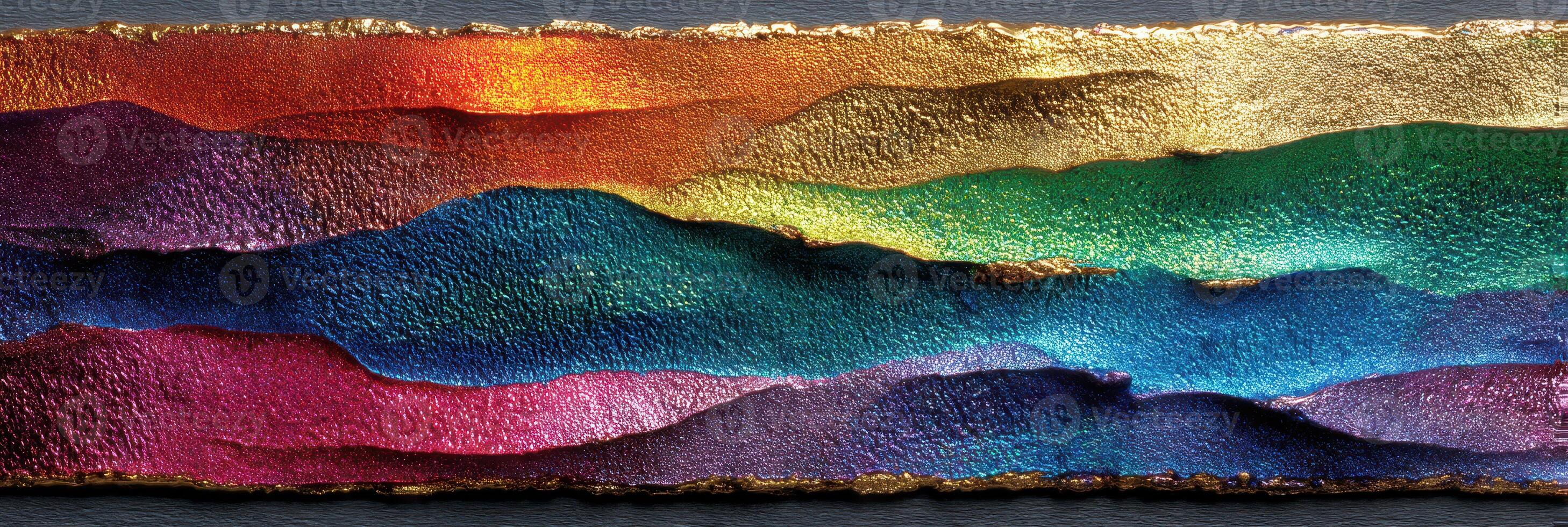 Colorful abstract landscape design with vibrant hues and metallic accents in artistic form photo
