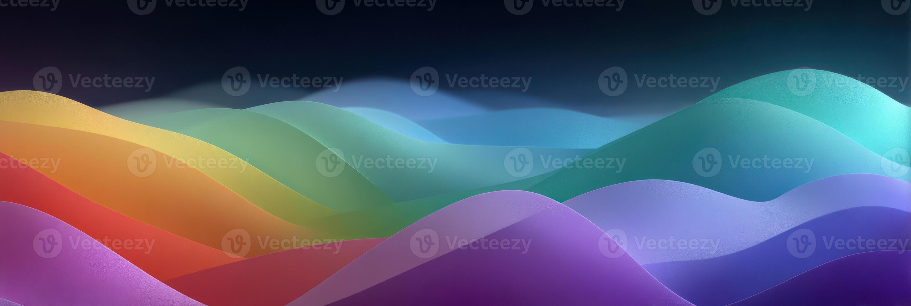 Colorful abstract landscape with gentle rolling hills in various hues during twilight photo