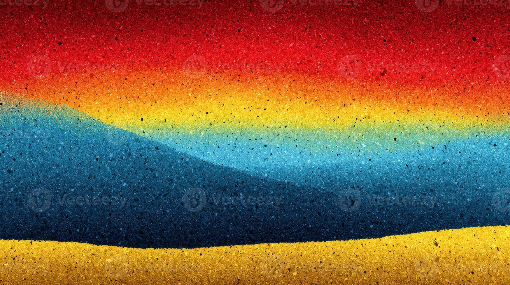 Striking gradient of colors blending softly during sunset over hills and valleys with vibrant shades of red, orange, blue, and yellow photo