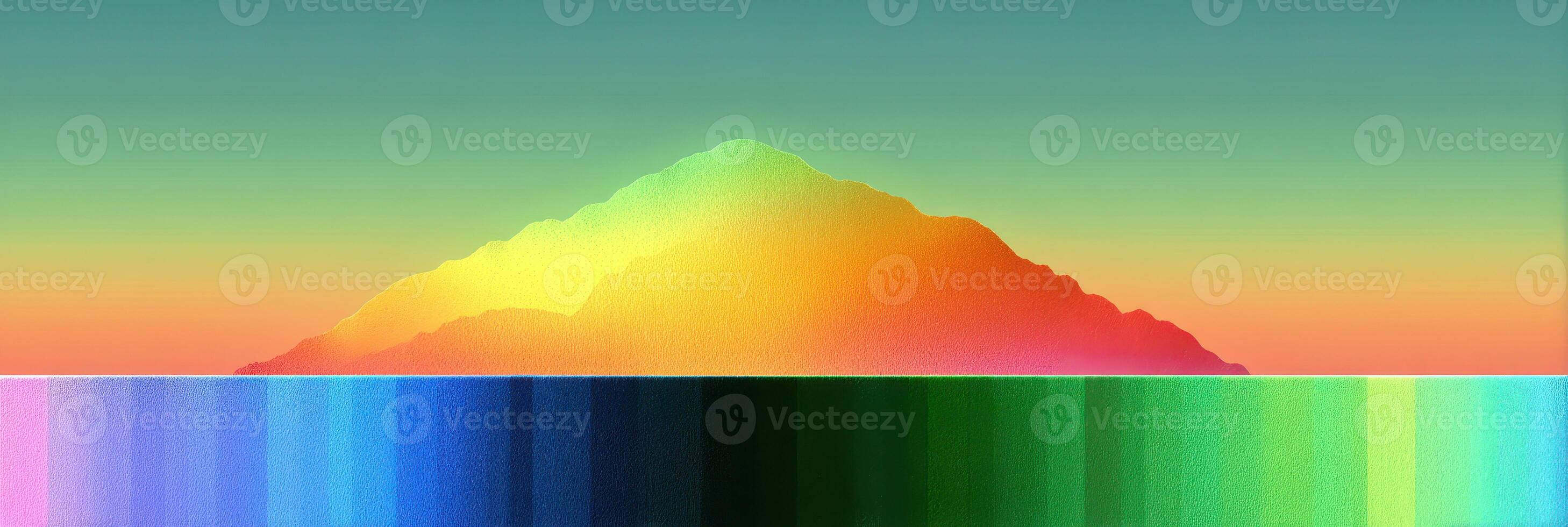 Colorful mountain silhouette at sunset over tranquil waters creating a vibrant, dreamlike landscape photo