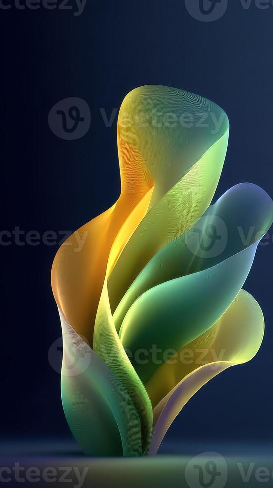 Colorful abstract sculpture with flowing shapes illuminated against a dark background photo