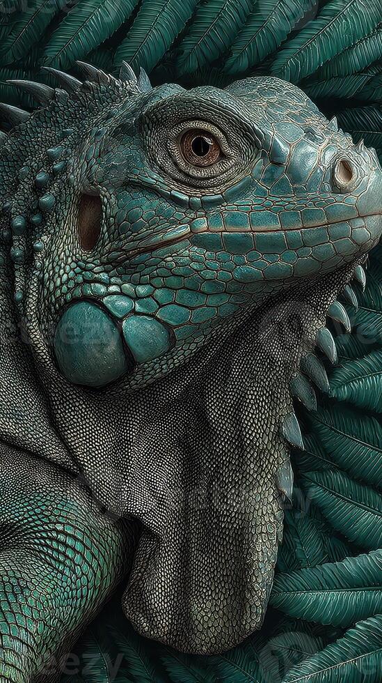 Iguana resting among tropical foliage in a vibrant natural setting photo