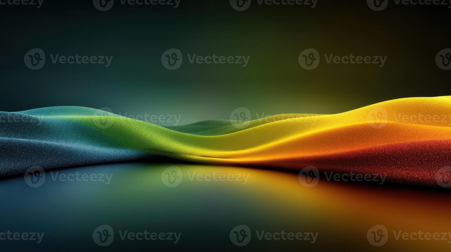 Colorful abstract waves flowing smoothly in a gradient of blue, green, yellow, and red tones on a dark background photo