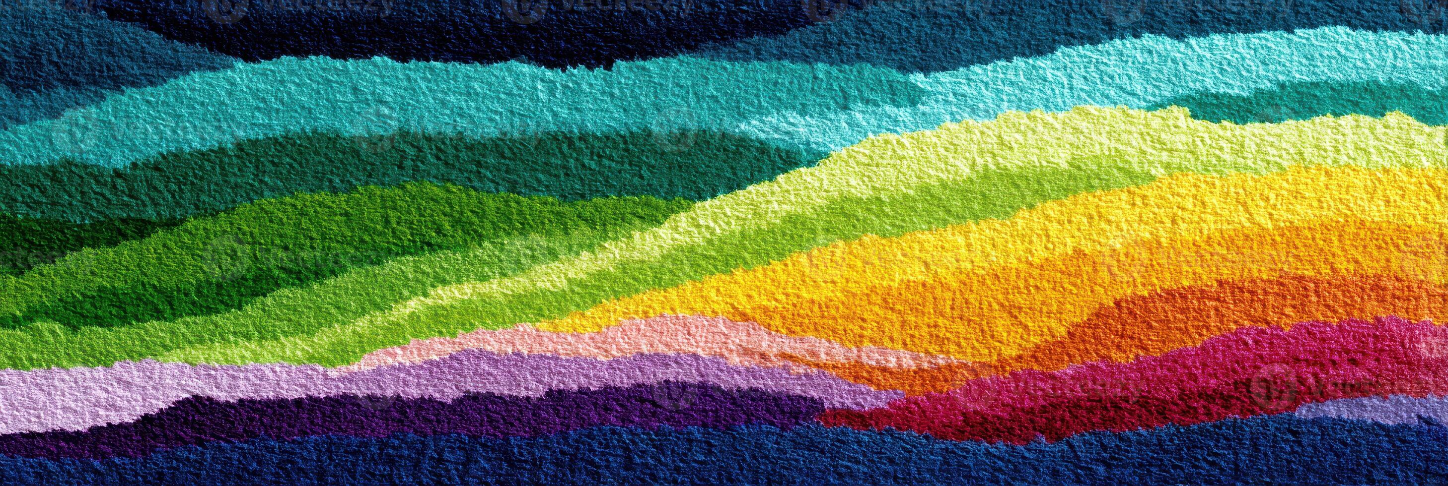 Colorful abstract landscape with vibrant layers of paint creating a striking visual effect at sunset photo