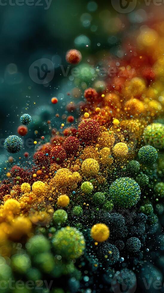 Colorful abstract portrayal of spheres blending in a dynamic arrangement resembling a cosmic scene photo