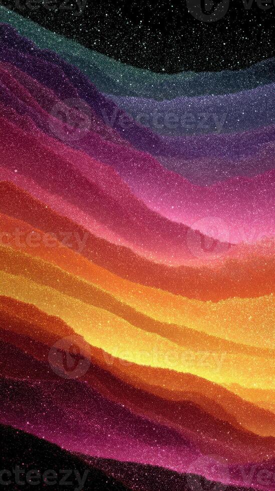 Vibrant cosmic landscape with layered, colorful waves of starry hues in a deep space setting photo