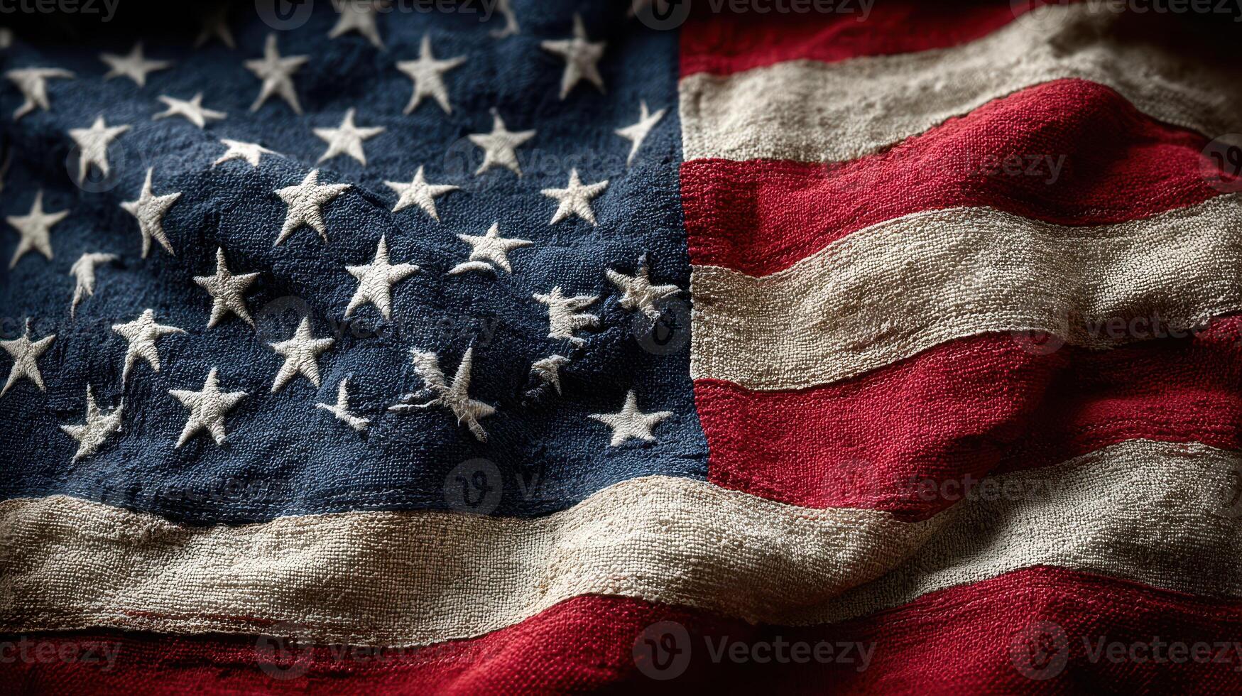 Waving American flag symbolizing patriotism and national pride in a textured fabric close-up shot photo