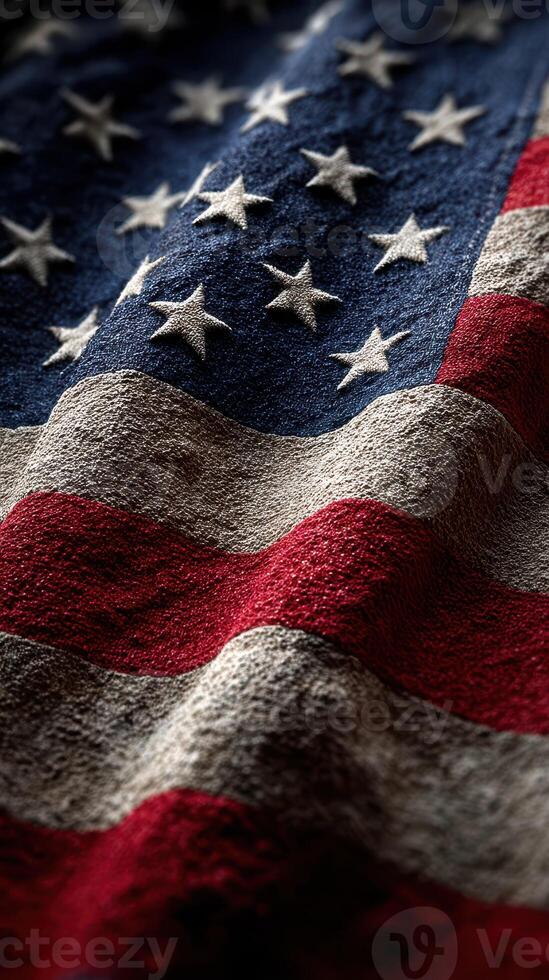 American flag drapes elegantly showcasing its rich colors and intricate details during a serene afternoon photo