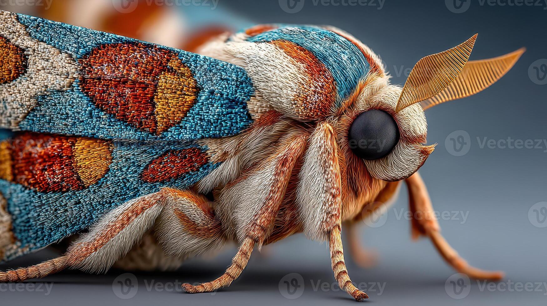 Close-up view of a colorful moth showcasing intricate patterns and textures during a quiet evening photo
