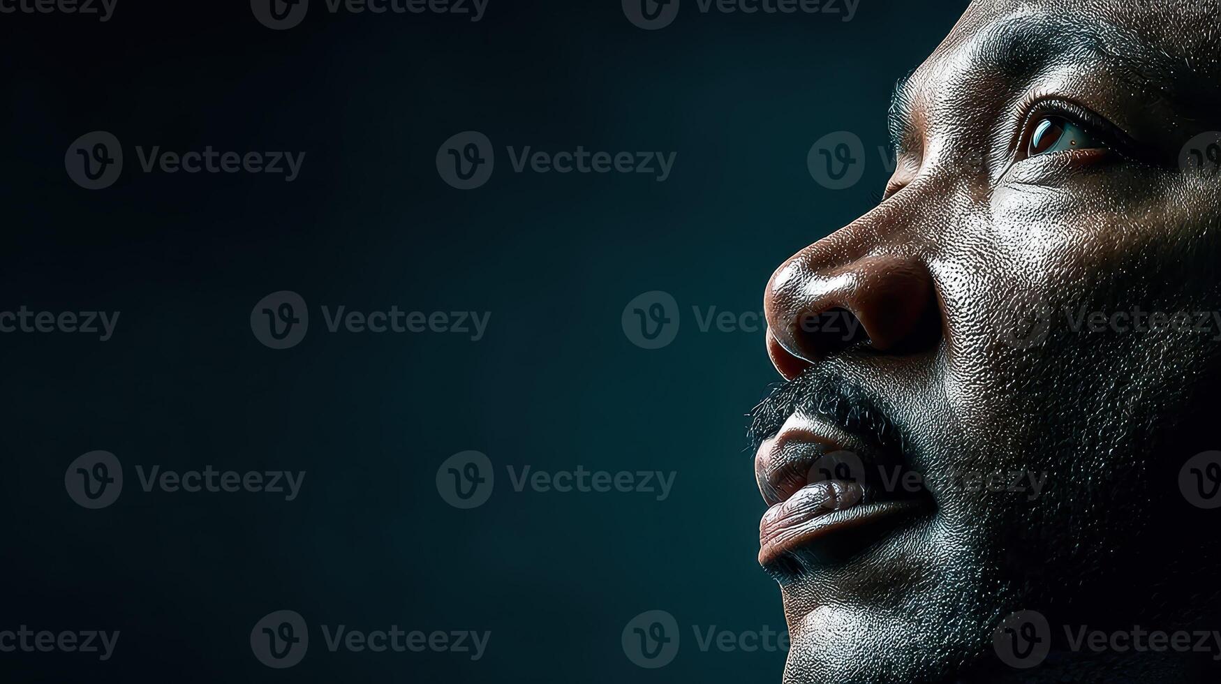 Portrait of a determined individual gazing upwards, expressing hope and resilience in a moment of contemplation photo