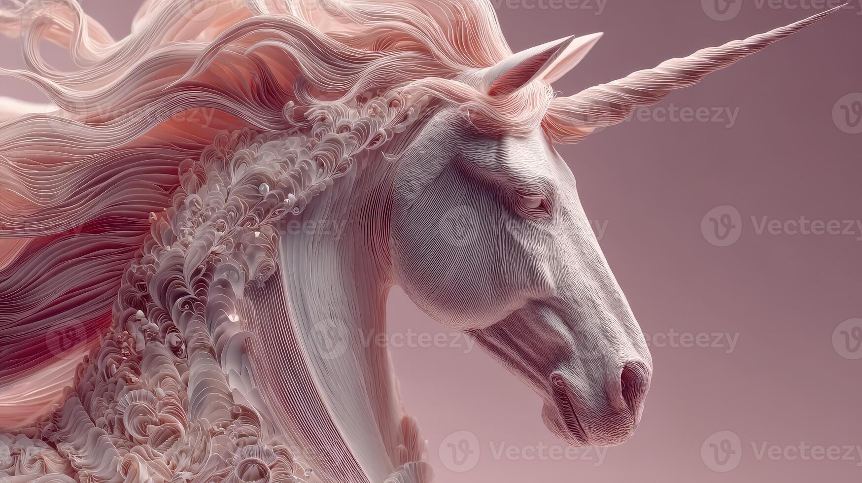 Stunning unicorn sculpture showcasing intricate details and soft pastel colors in a surreal art style photo