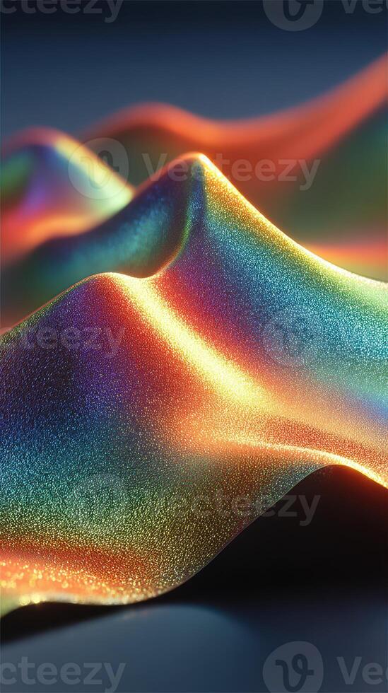 Beautifully textured fabric with vibrant colors creating a luminous wave effect in soft light photo