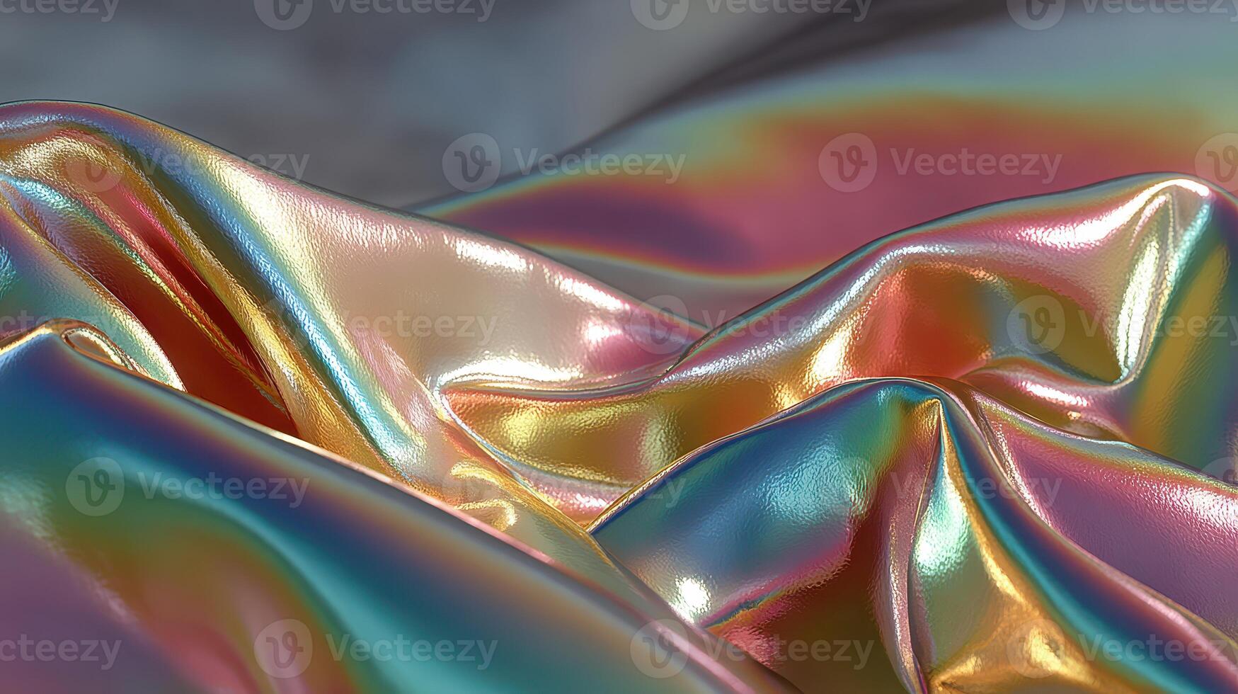 Colorful satin fabric draped artistically in soft folds with a shimmering finish capturing light photo