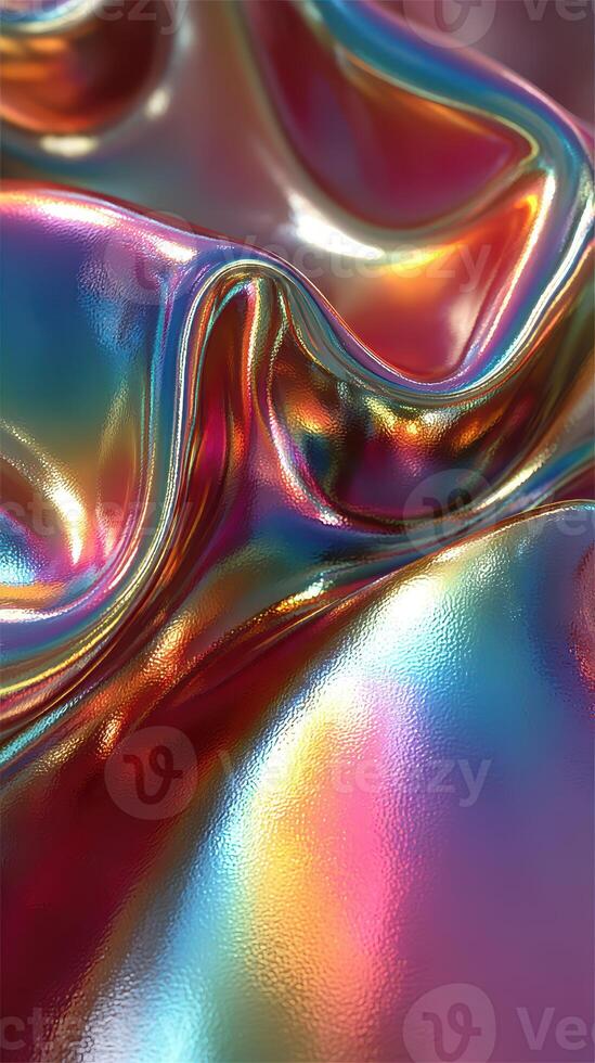 Colorful iridescent fabric folds reflecting light in a dynamic display of hues and textures photo